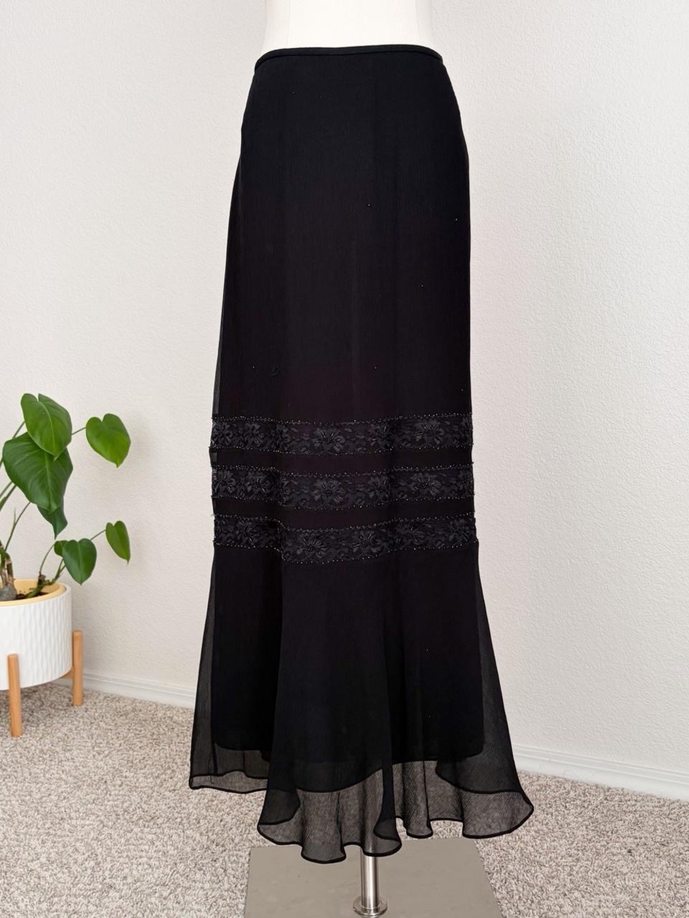 INC Black Beaded Maxi Skirt